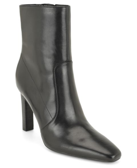 Женские ботинки Nine West Halla Snip Toe Block Heel Booties, цвет: Чёрный кожаный