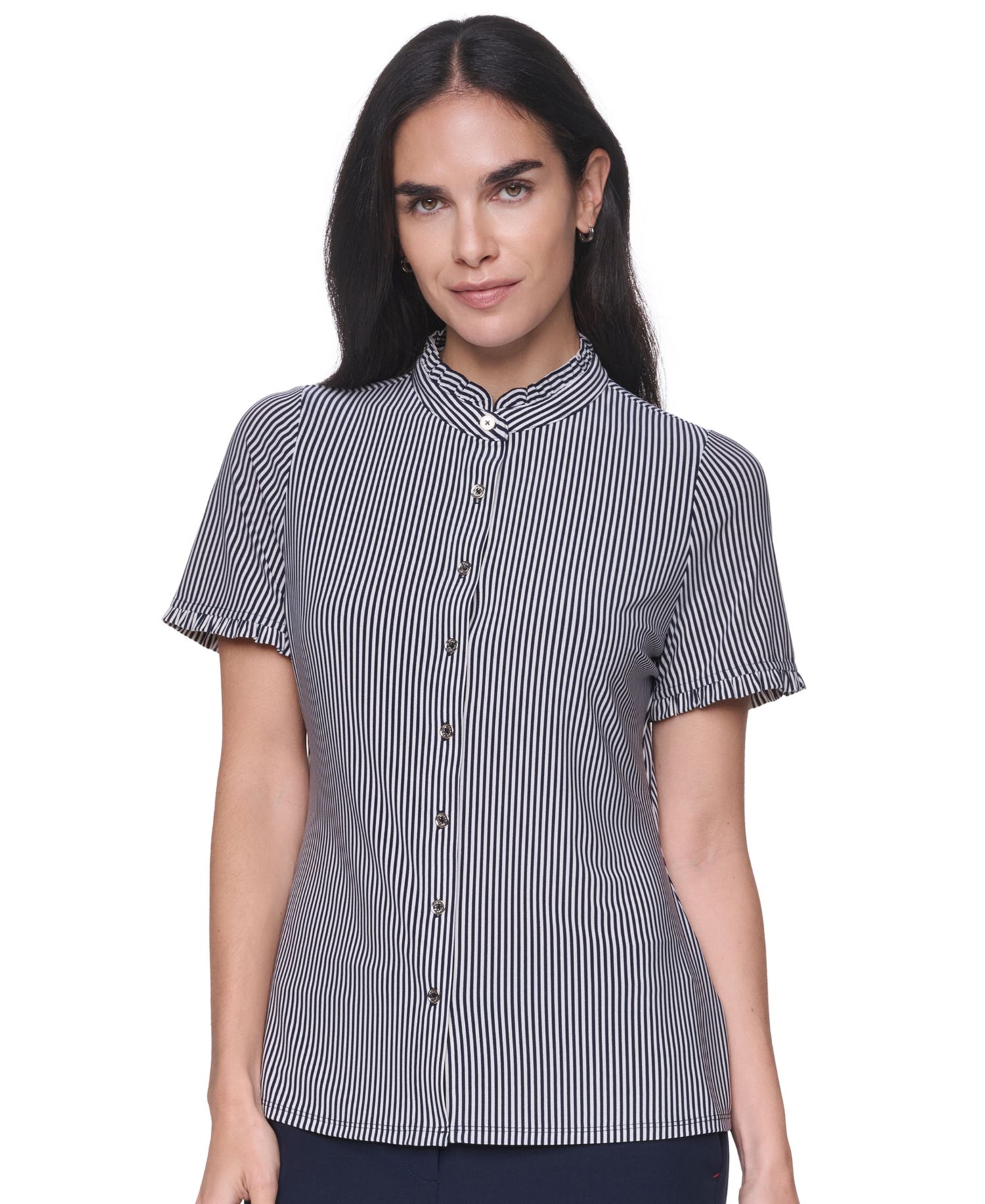 Women's Short-Sleeve Striped Ruffle Blouse