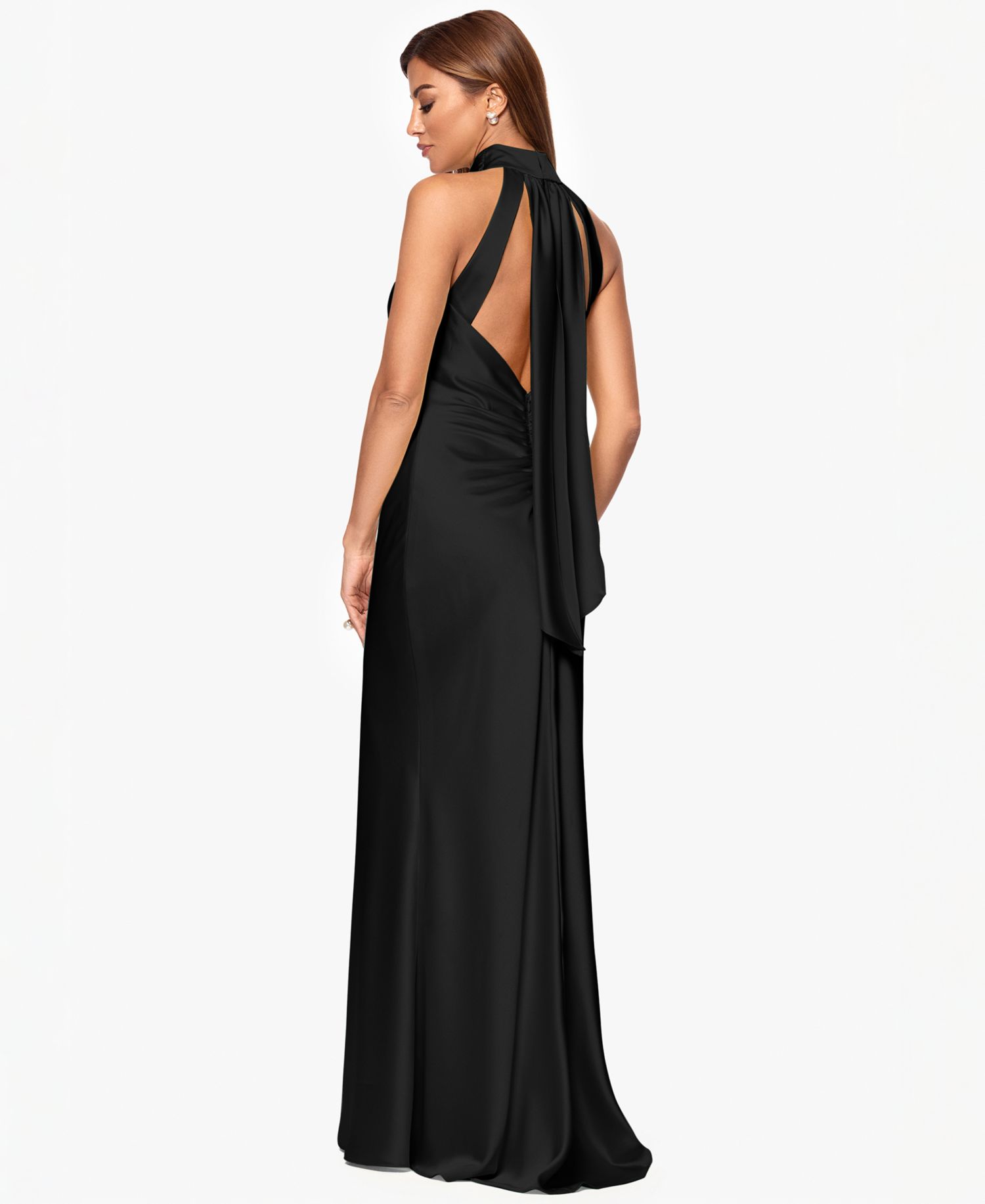 Petite Sleeveless Tie-Neck Long Gown