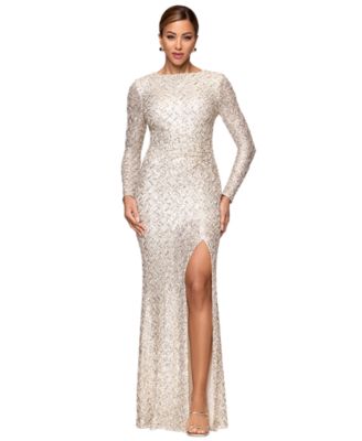 Petite Allover-Sequin Boat-Neck Long-Sleeve Dress