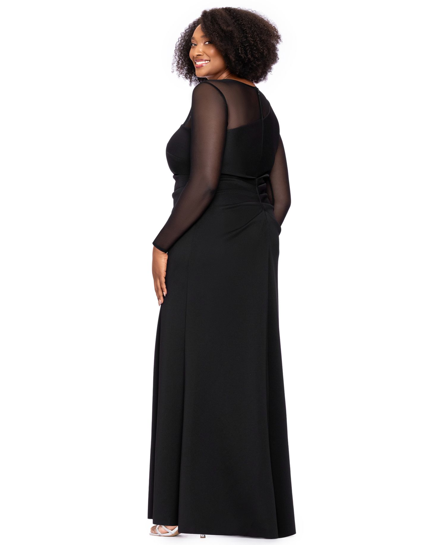 Plus Size Wedding Guest Long-Sleeve Mesh Dress