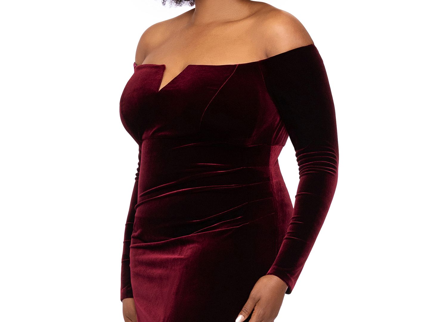Plus Size Off-the-Shoulder Velvet Long-Sleeve Gown