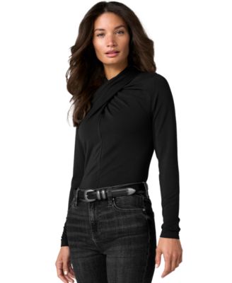 Women's Jersey-Knit Wrap-Neck Long-Sleeve Top