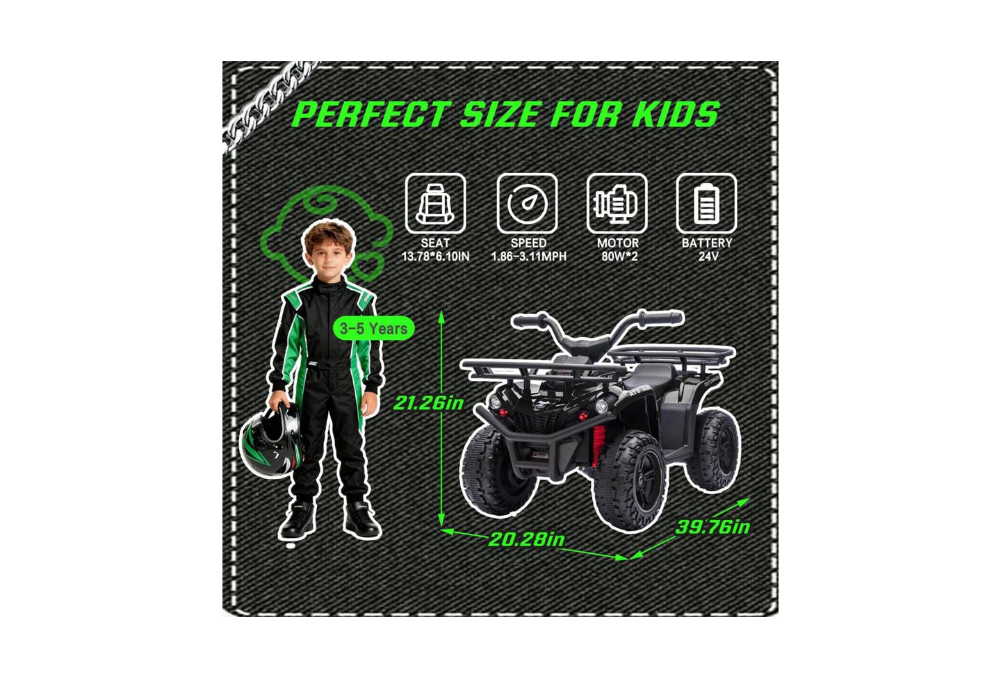 Детская игрушка YOBTOP 24V Dual Motor Off-Road Ride-On ATV, Ages 3-5, цвет: Чёрный — фото 5