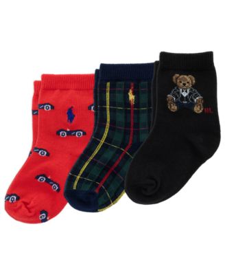 Baby Boys' Polo Bear Holiday Cotton-Blend Crew Socks, 3-Pack