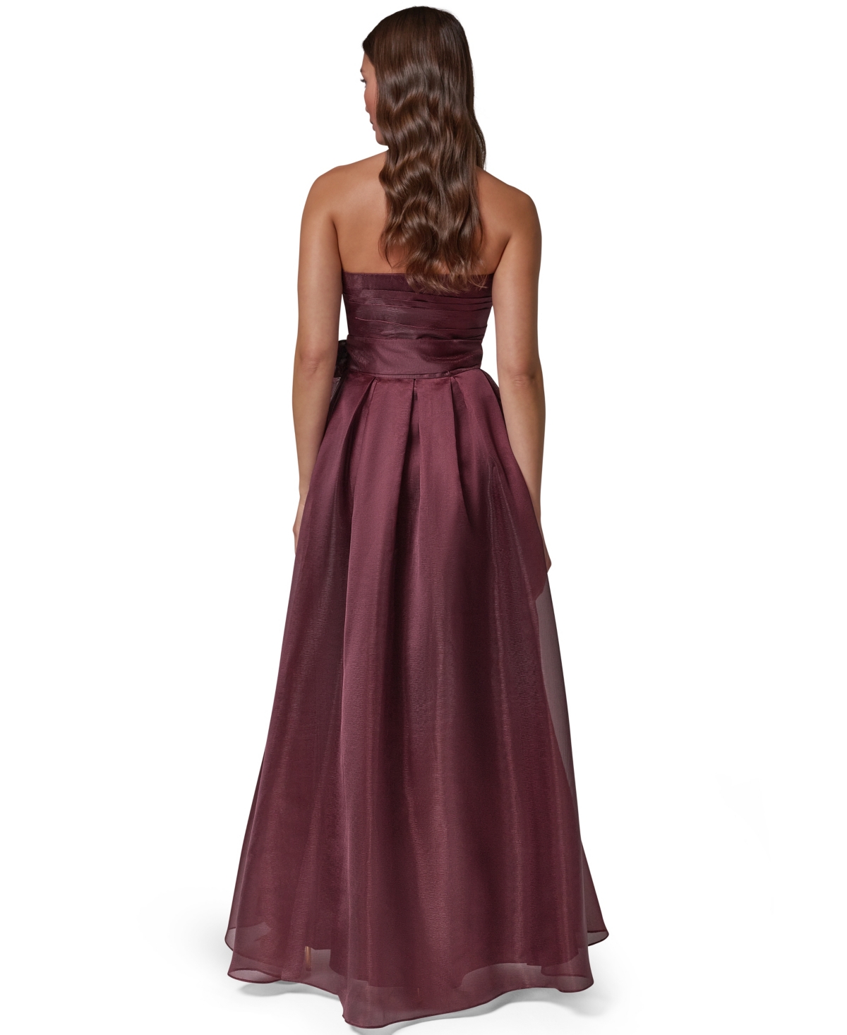Donna Karan New York Women's Strapless Sweetheart Organza Pleated Gown