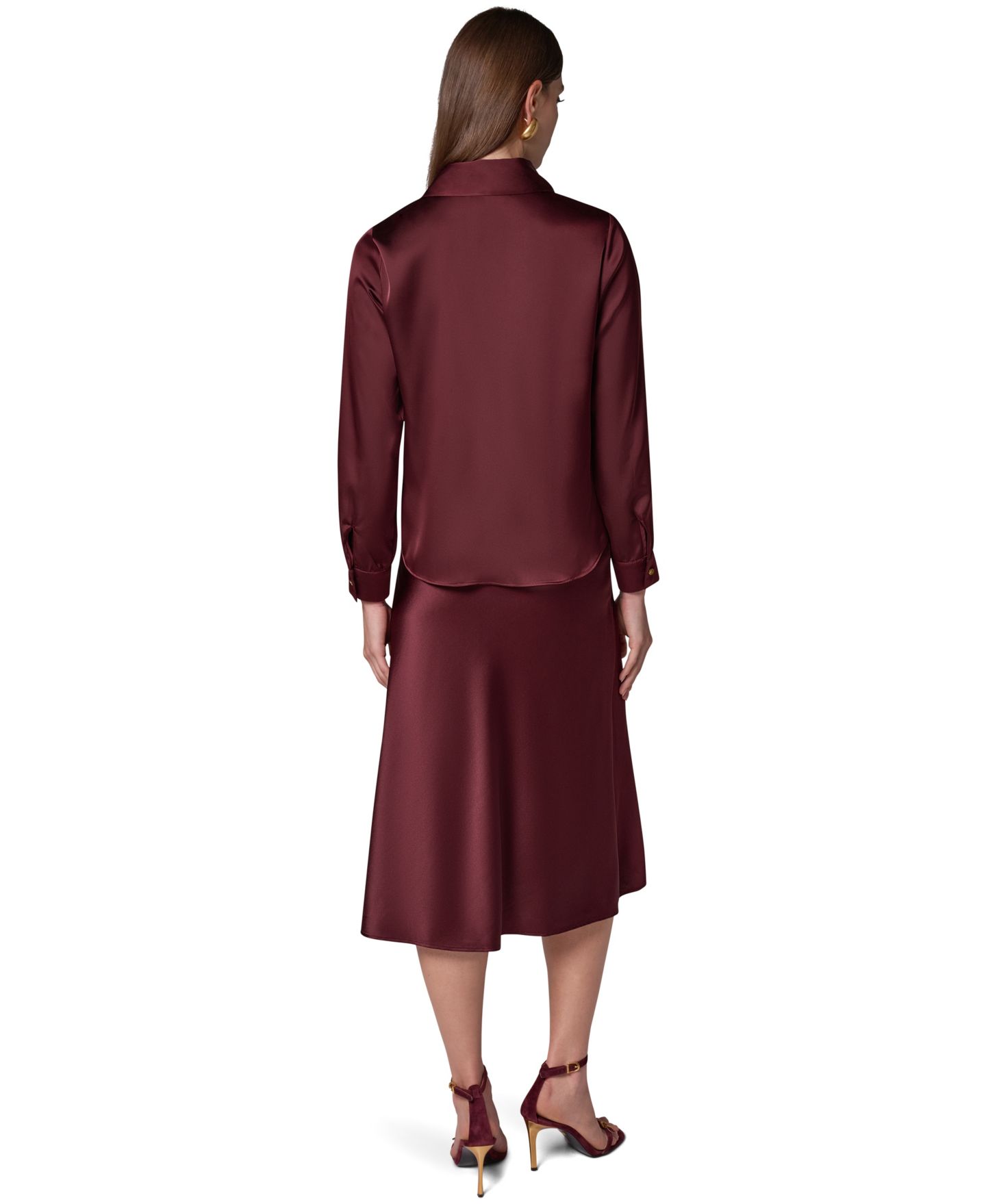 Женская блузка Donna Karan New York Petite Long-Sleeve V-Neck Scarf Detail Blouse, цвет: Чёрный вишнёвый — фото 9