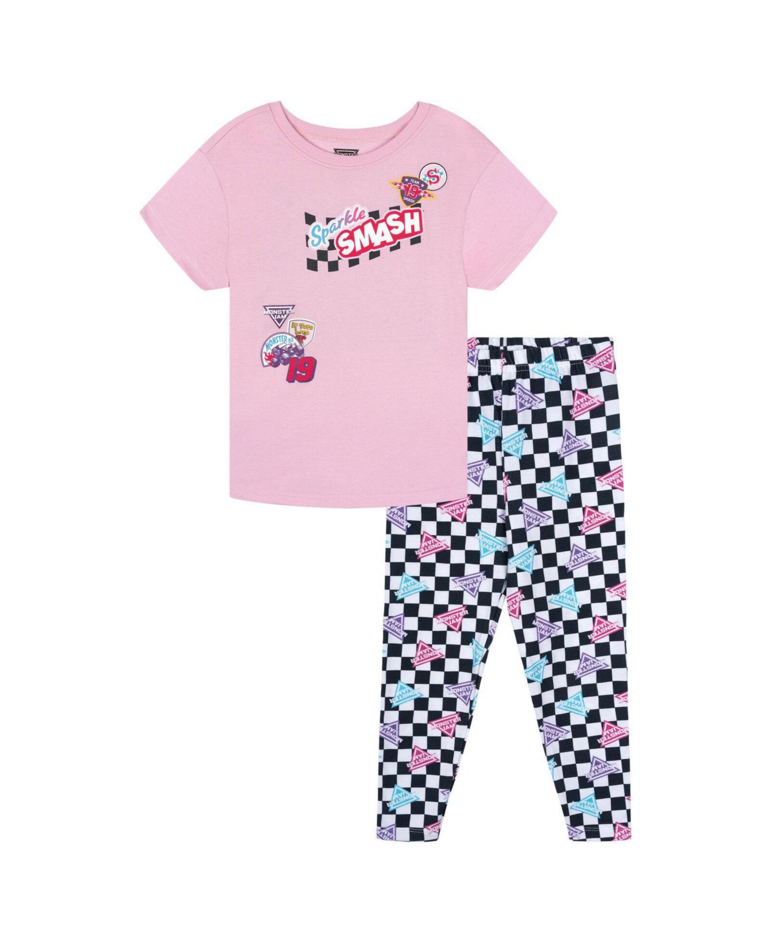 Girls' 4-16 Sparkle Smash Graphic Checkerboard T-Shirt and Leggings Set