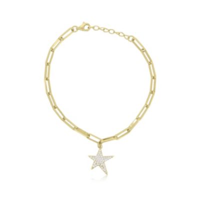 CZ Star Paperclip Charm Bracelet 14K Gold Plated Sterling Silver