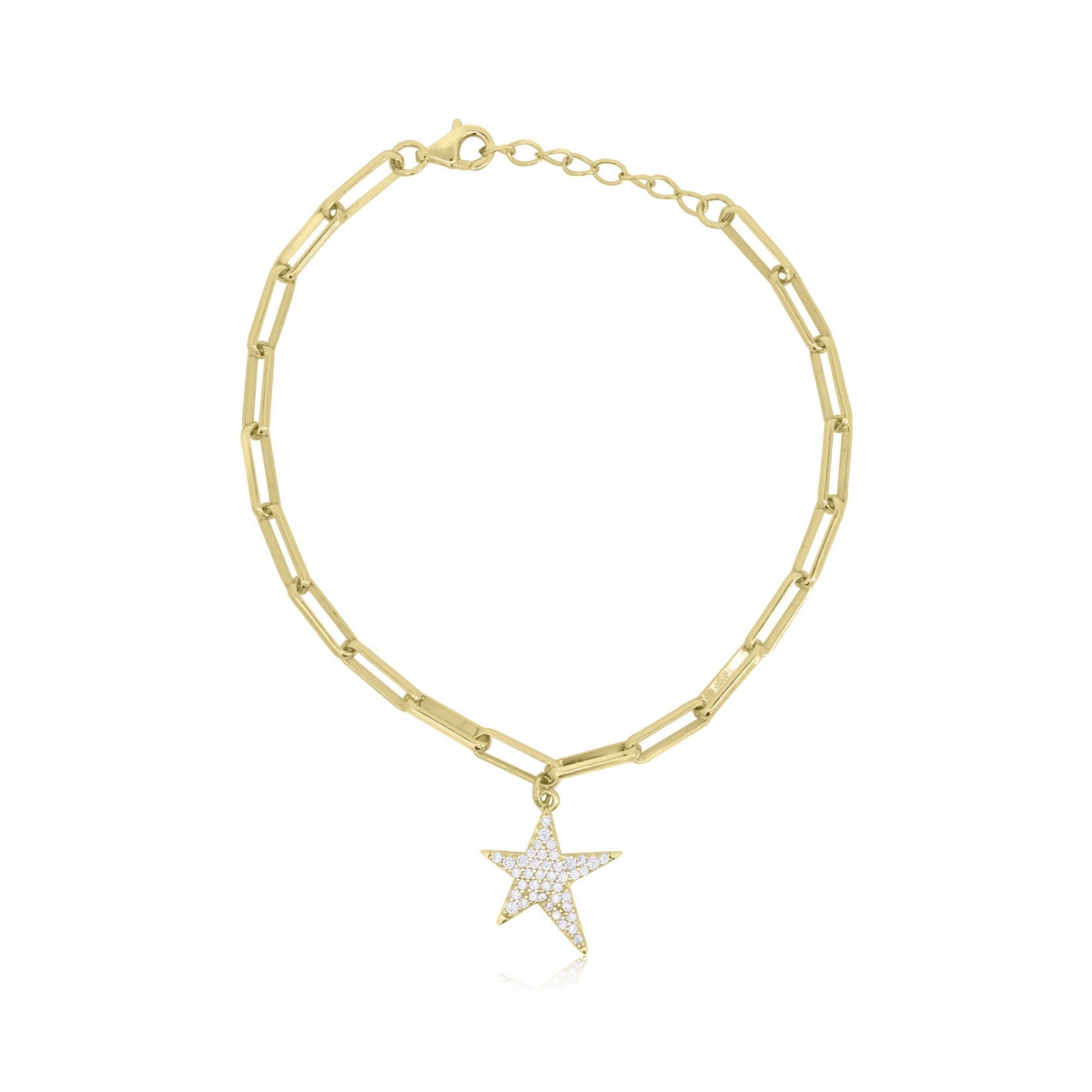 The Lovery Cz Star Paperclip Charm Bracelet 14K Gold Plated Sterling Silver - Cubic zirconia