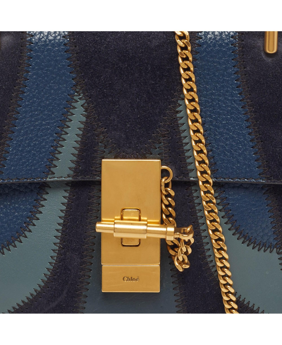 Pre-Owned Chloe Mini Drew Patchwork Suede and Leather Shoulder Bag