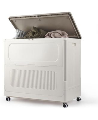 Flip-Top Storage Bin with Lid, 73L Large Capacity Plastic Collapsible Hamper for Clothes, Easy Transport to Laundry Room