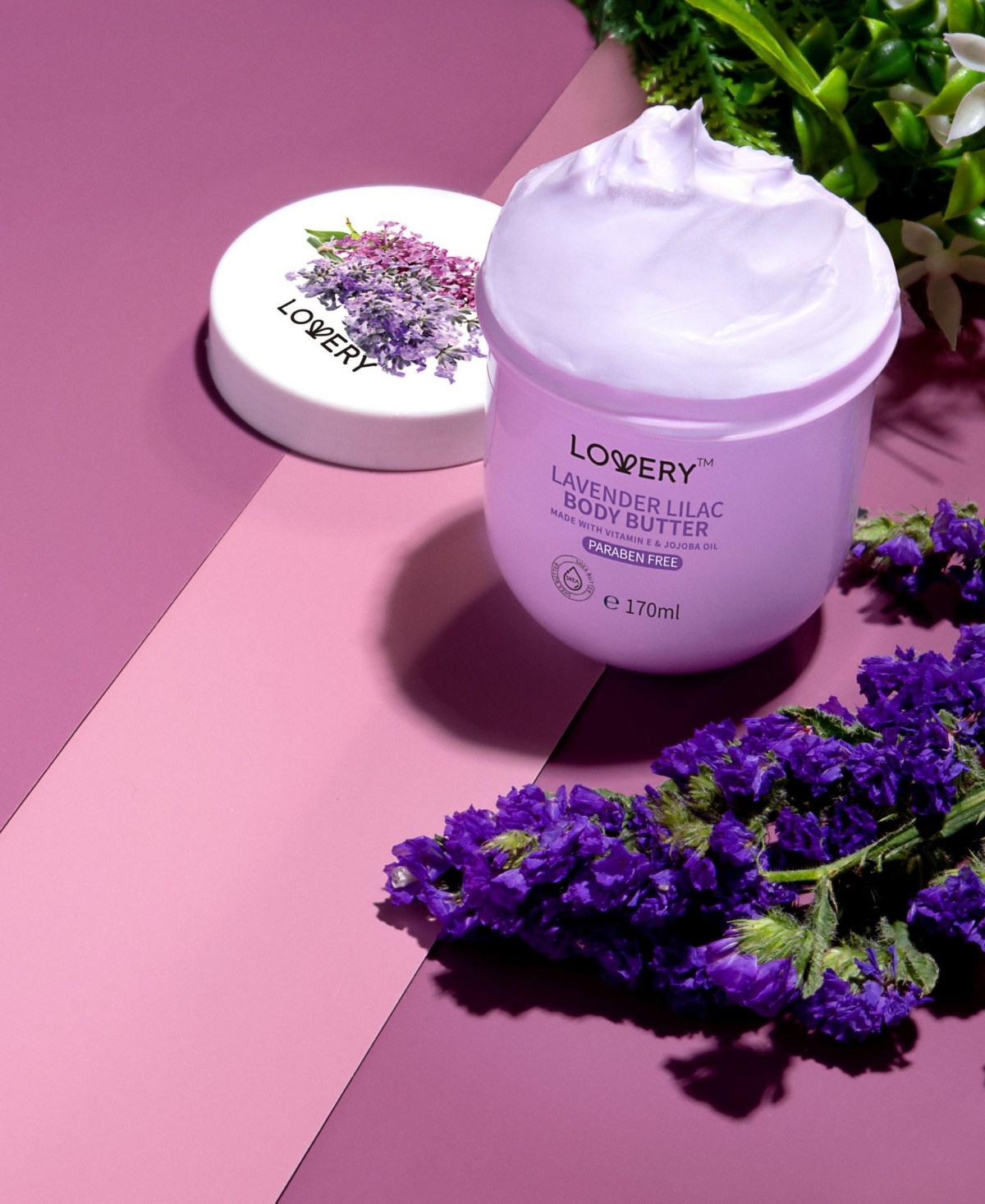 Lovery Lavender and Lilac Scented Whipped Body Butter, Bath and Body Care Cream, 6 oz