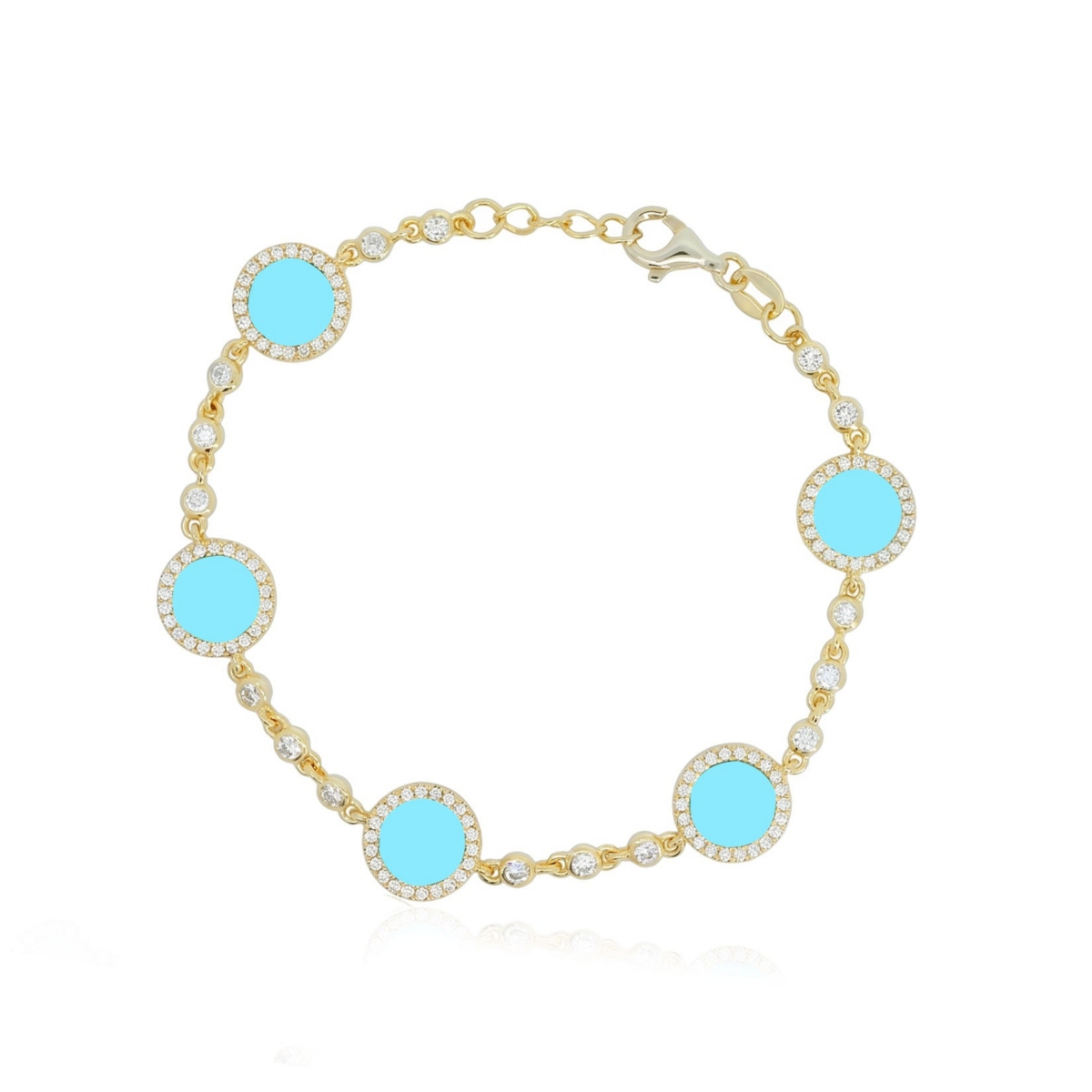 The Lovery Turquoise Cz Halo Bezel Disc Bracelet 14K Gold-Plated Sterling Silver - Gold plated sterling silver
