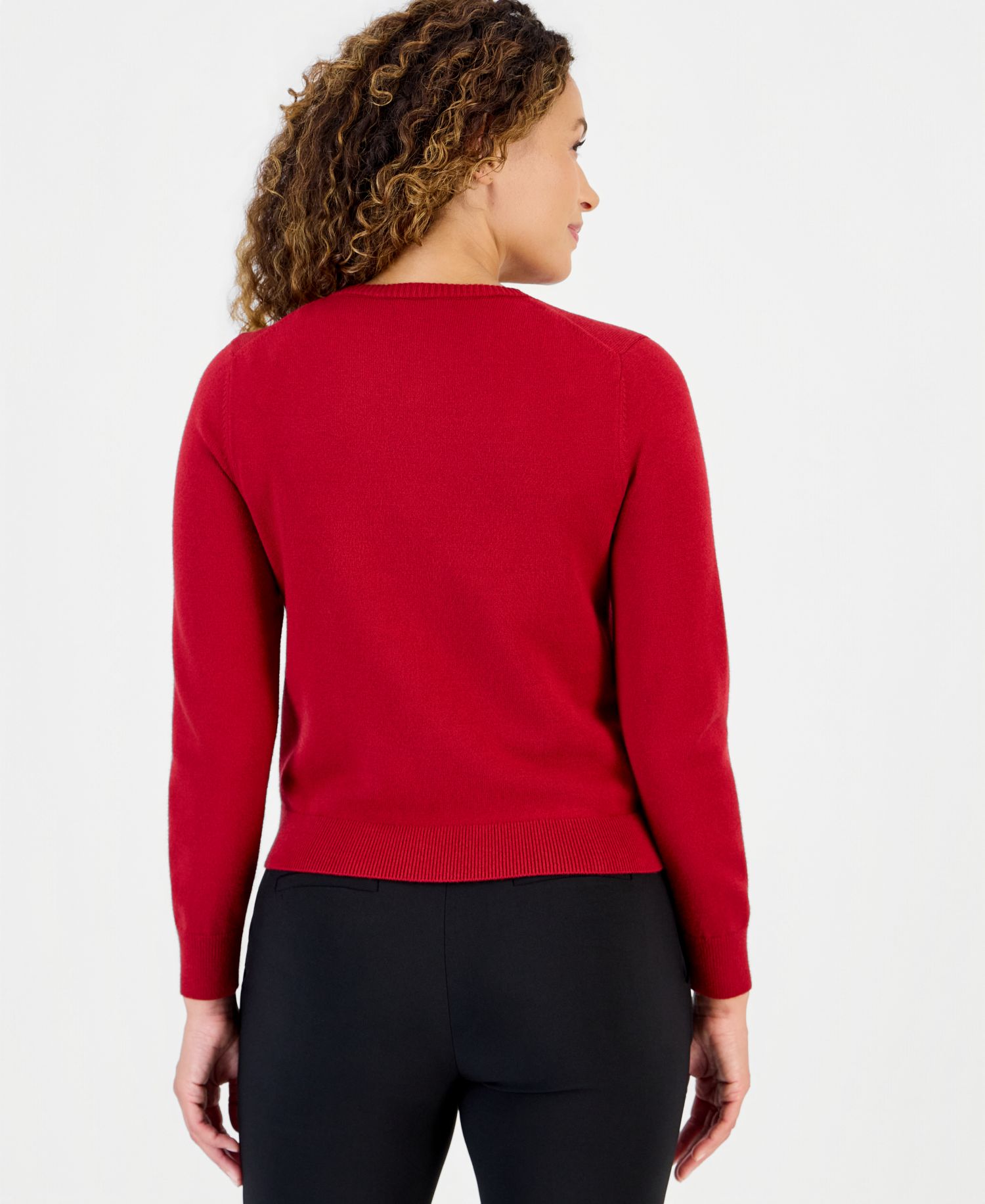 Petite Crewneck Embellished Bow Snaps Cardigan