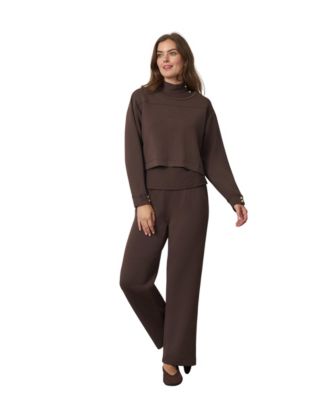 Women's Rib-Knit Mock Neck Shell, Overlay, and Pants 3-Piece Set
