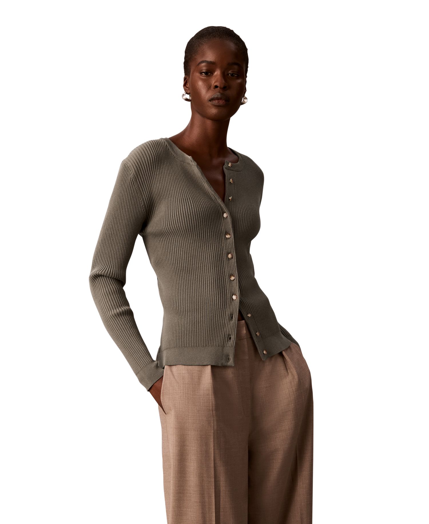 petite Button-Front Ribbed Cardigan Sweater