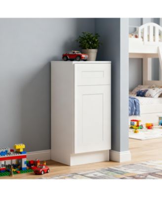 15W x 24D x 34.5H Solid Wood Shaker Base Cabinet Soft Close Single Door with Drawer Adjustable Shelf RTA for Kitchen Bath Laundry Garage