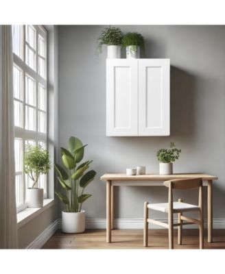 24W x 12D x 30H Solid Wood Shaker Wall Cabinet Double Door 2 Adjustable Shelves RTA for Kitchen Bath Laundry Garage