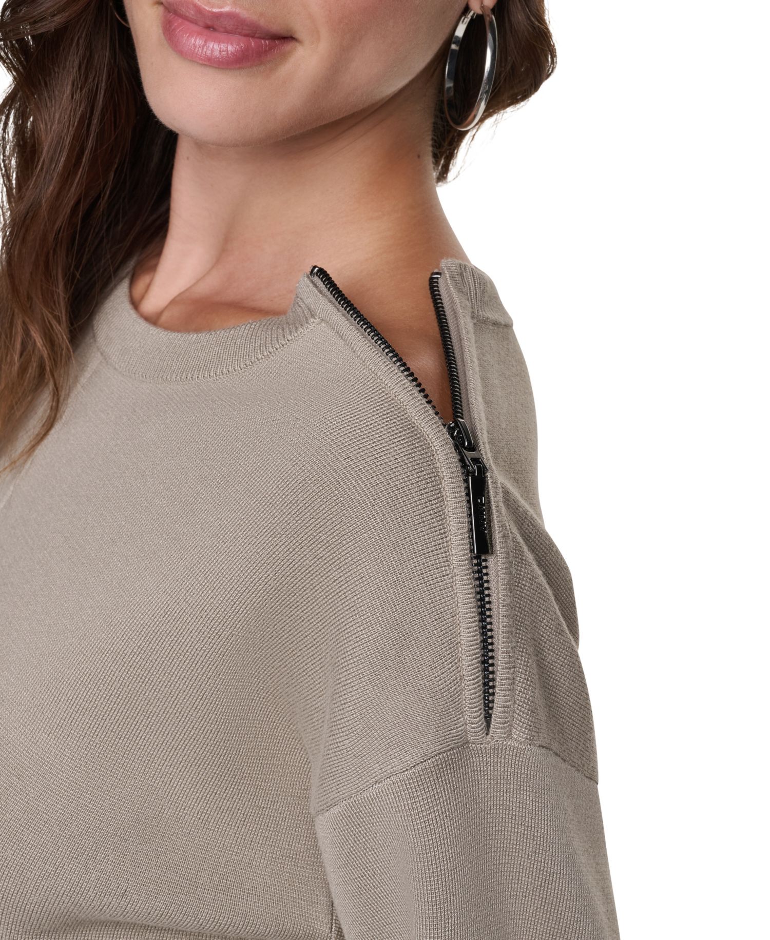 Women's Zip Shoulder Crewneck Long-Sleeve Sweater