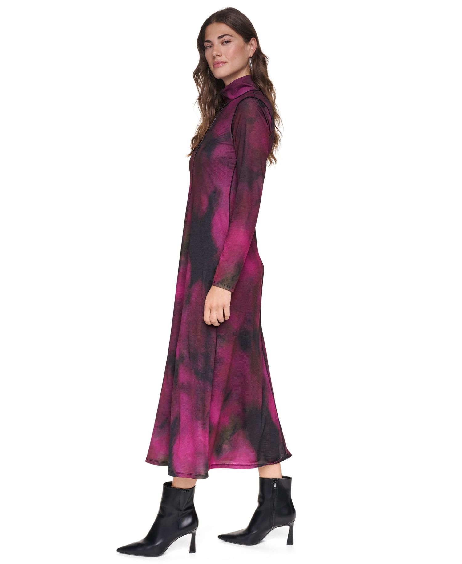 Women's Exposed Seam Printed Long Sleeves Dress
