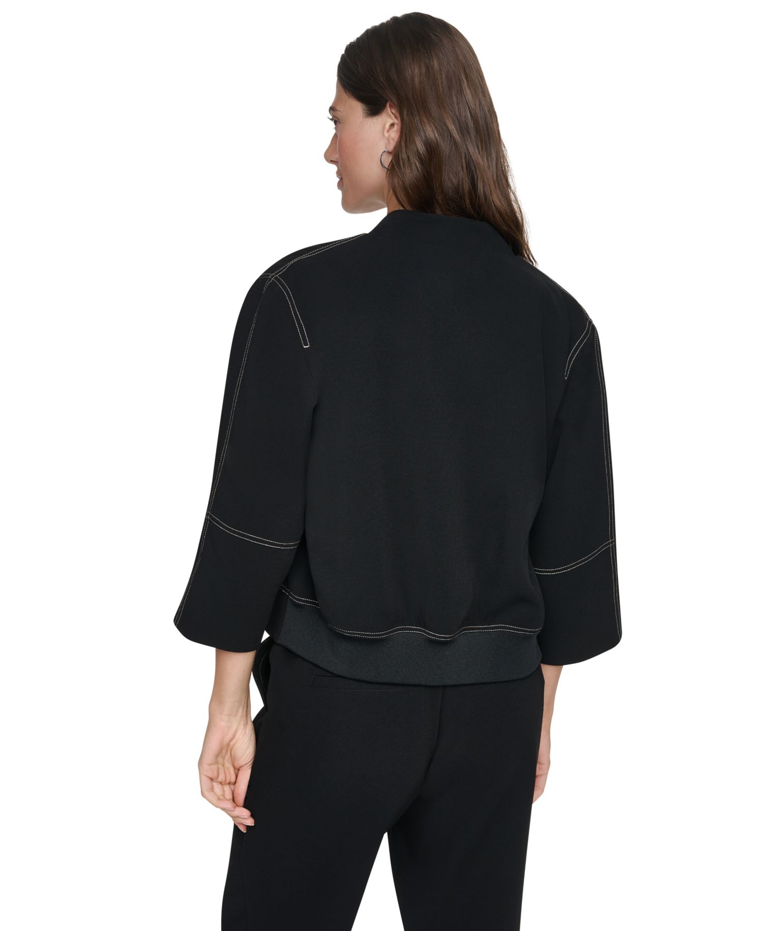 Women's 3/4-Sleeve Contrast-Stitch Cropped Jacket