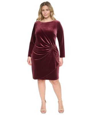 Plus Size Long-Sleeve Ruched Knee-Length Dress