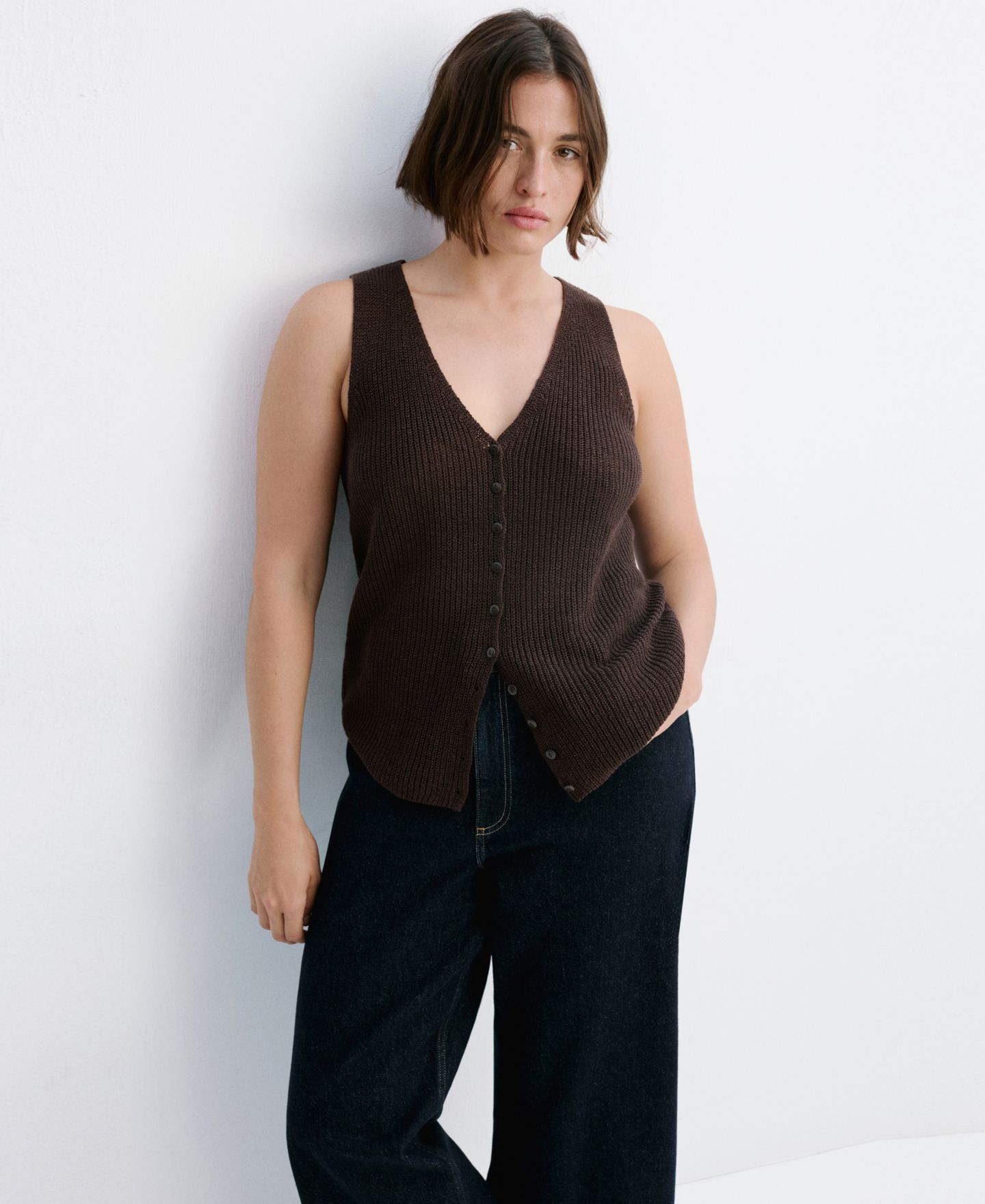 Женские джинсы Mango Catherin Culotte Wide-Leg High-Rise Dark-Rinse, цвет: Open Bule — фото 4