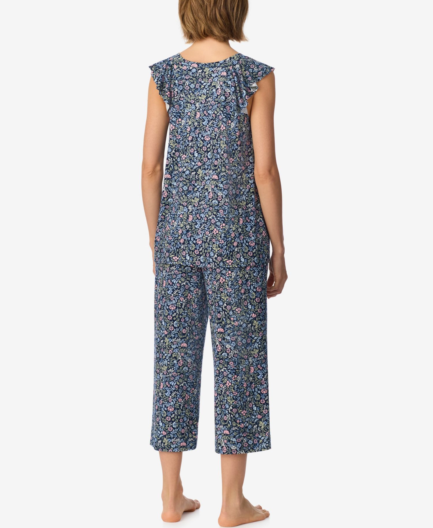 Women's Flutter Raglan Sleeve Top with Cropped Pant V-Neck Pajama Set