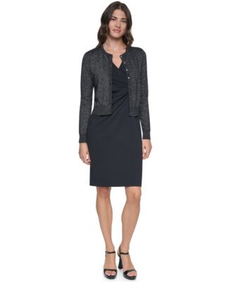 Women's Fitted Crewneck Long-Sleeve Cardigan Sweater