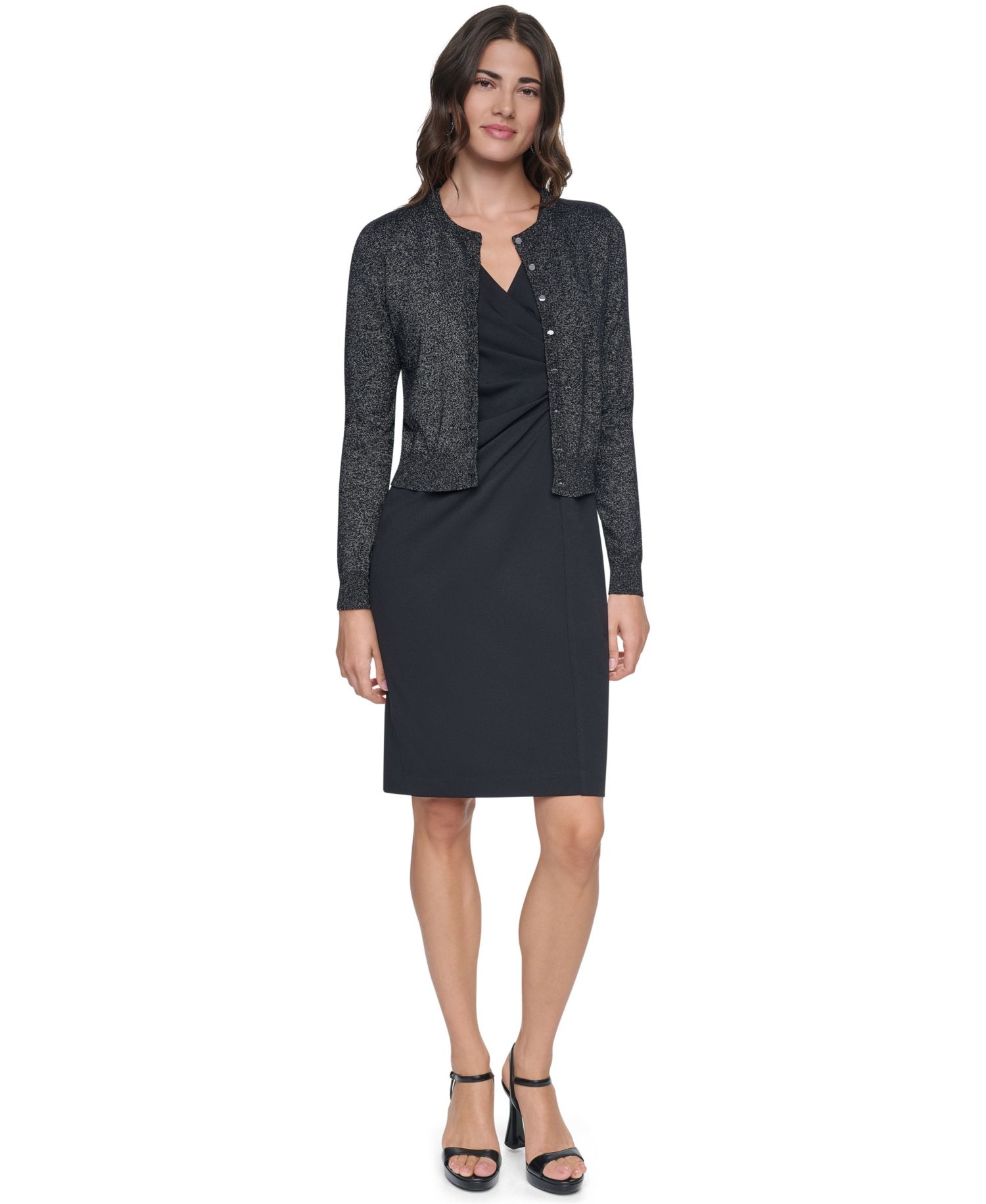 Women's Fitted Crewneck Long-Sleeve Cardigan Sweater
