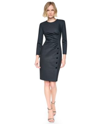 Women's Long-Sleeve Ruched Knee-Length Sheath Dress