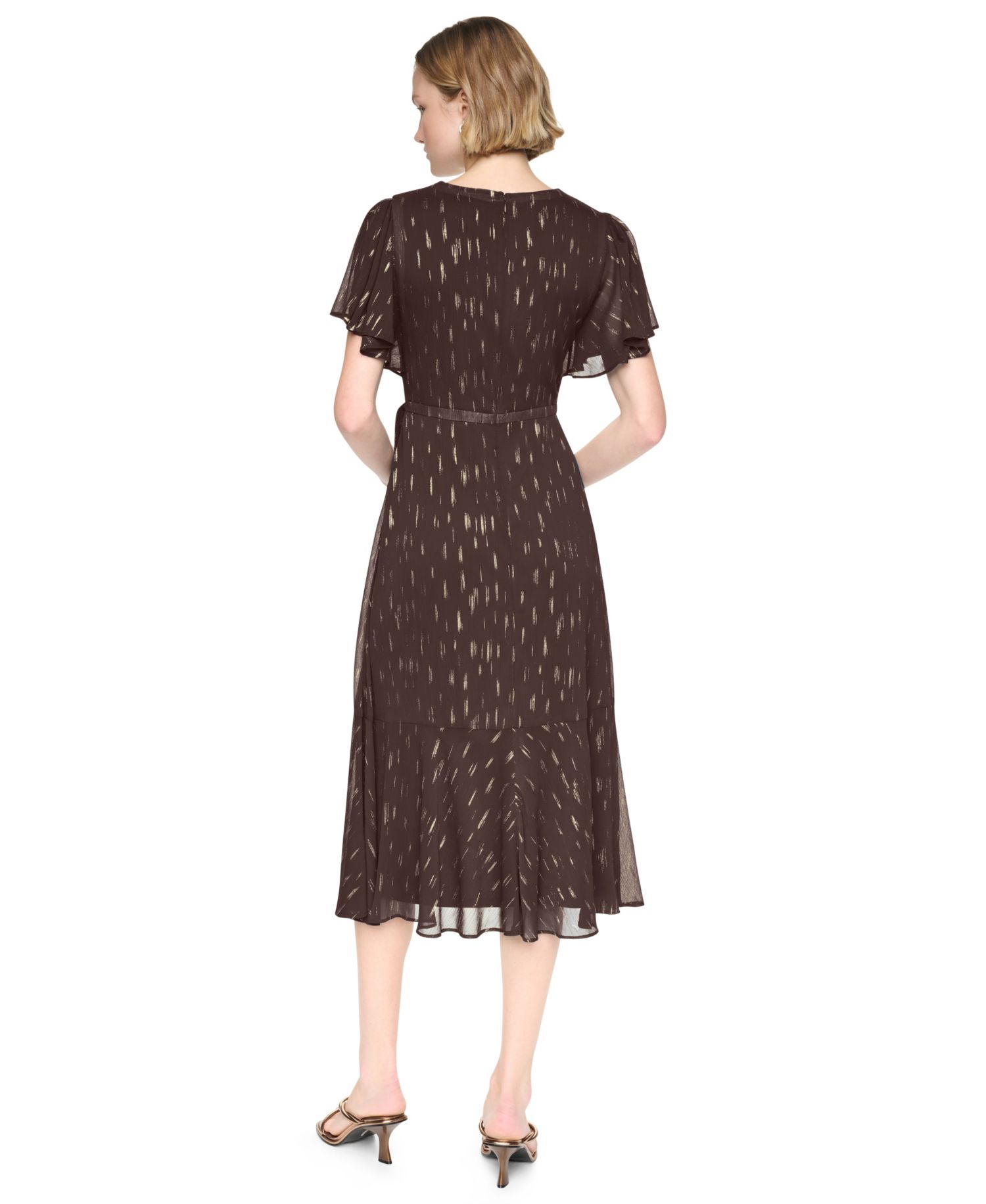 Women's Flutter-Sleeve Ruffle V-Neck Midi Dress