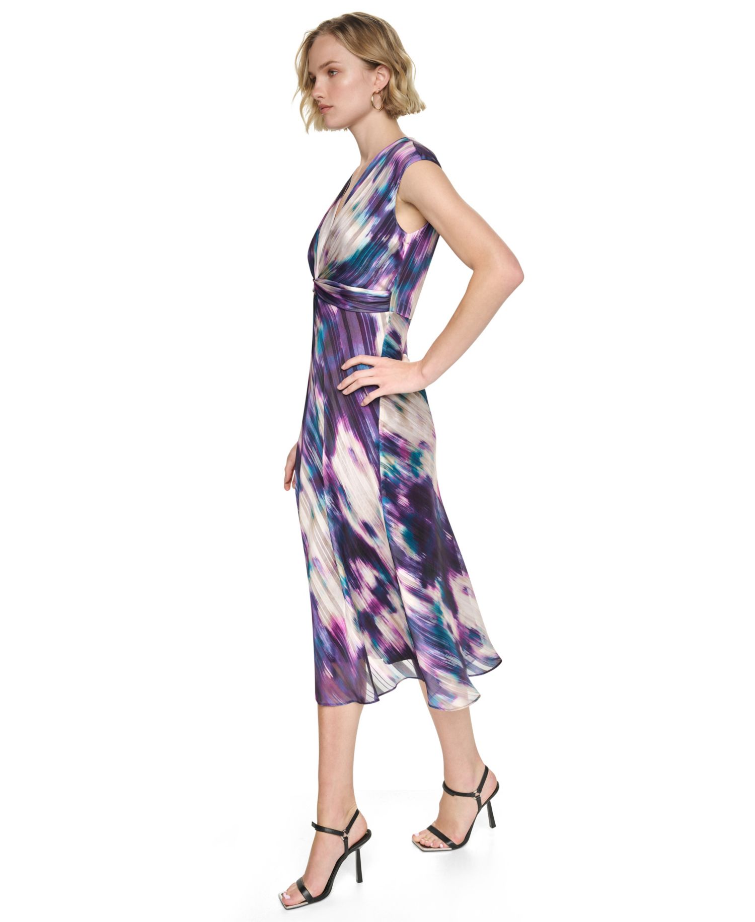 Women's Sleeveless V-Neck Knot-Front A-Line Midi Dress