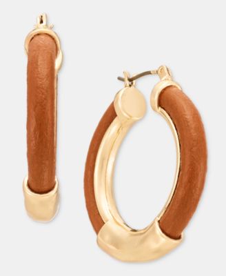 Women's Gold-Tone Medium Leather Cord Hoop Earrings
