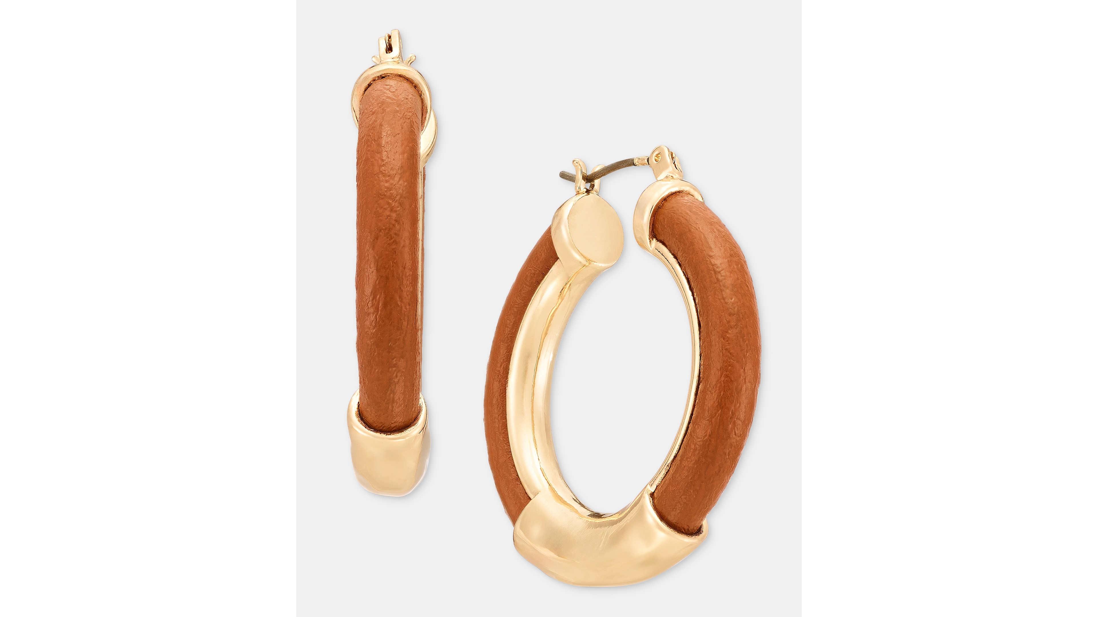 Style & Co Women's Gold-Tone Medium Leather Cord Hoop Earrings, Macy's Exclusive