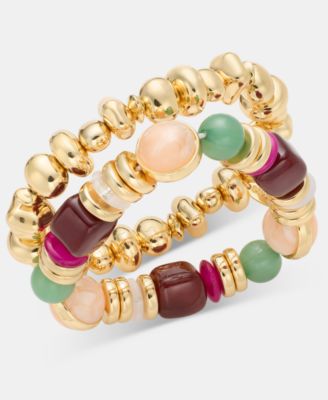 Women's Stackable Beaded Resin/Acrylic Gold-Tone Stretch Bracelet Set