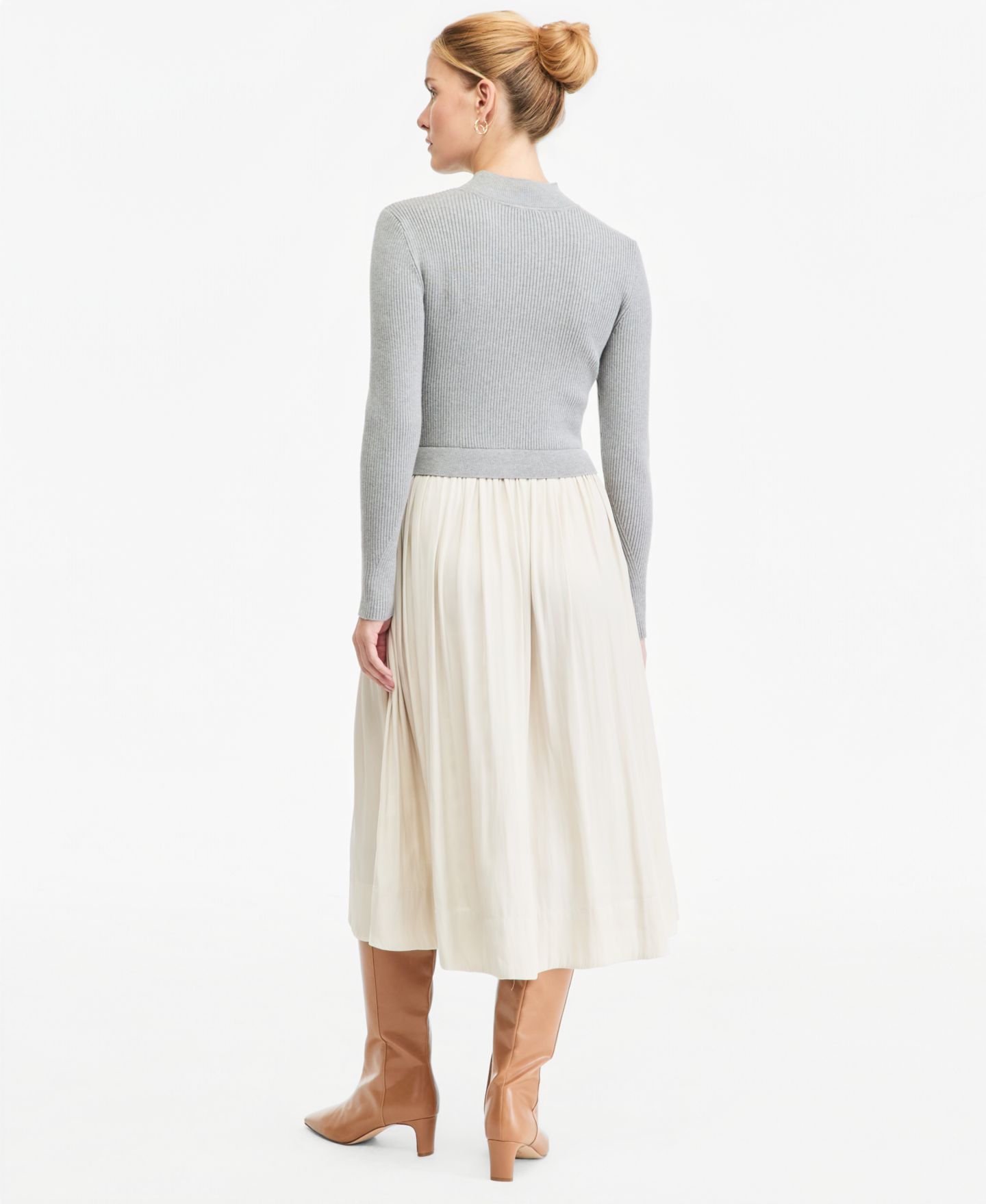 Женское платье On 34th Mock Neck Long Sleeve Sweater Mixed Media Midi, цвет: Слоновая кость — фото 2