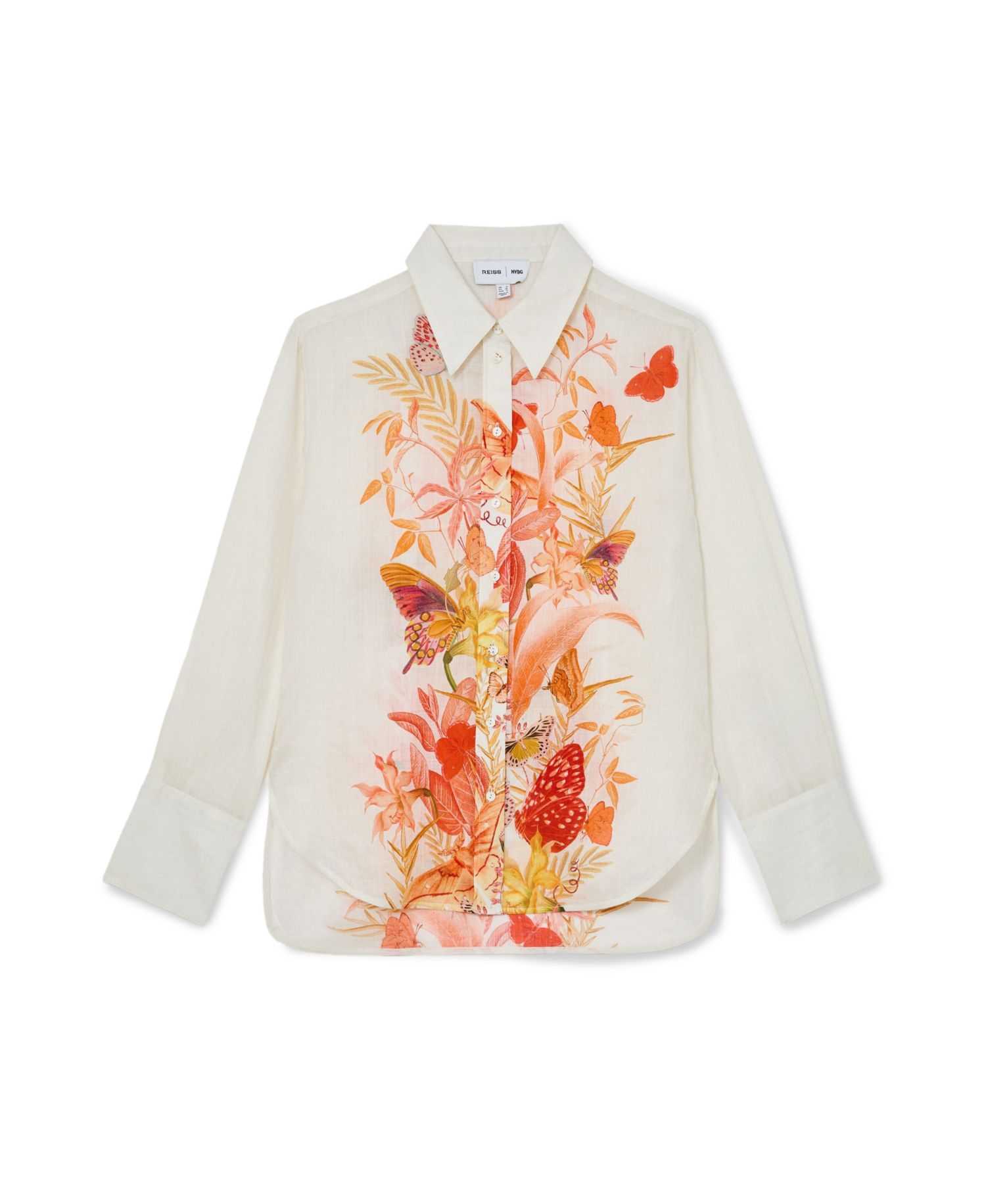 Women's Cilia Butterfly-Print Long-Sleeve Ramie Shirt