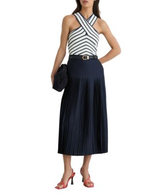 Women's Savannah Satin Pleated Slit Midi Skirt