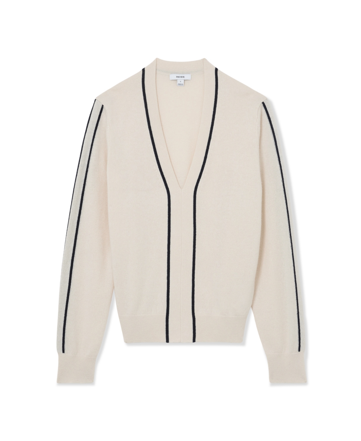 Reiss Women's Mila Wool-Blend V-Neck Stripe-Detail Jumper with Cashmere