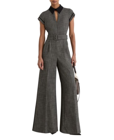 Женский комбинезон REISS Bella Collared Short-Sleeve Wide-Leg Jumpsuit, цвет: Серый