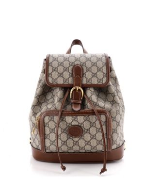 Small Interlocking G Patch Drawstring Flap Backpack GG Coated Canvas