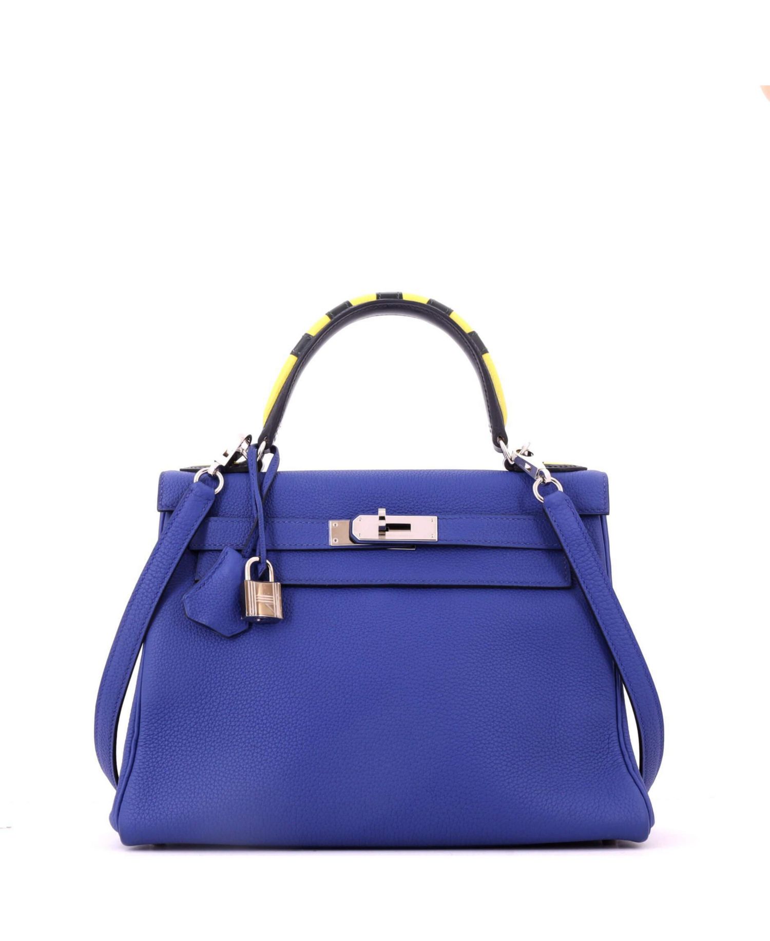 Pre-Owned Hermes Kelly 28 Handbag Blue Togo with Palladium Hardware