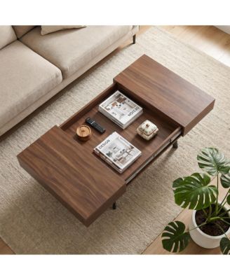 Wood Coffee Table with Hidden Storage - Rectangular Coffee Table for Living Room, Easy to Install