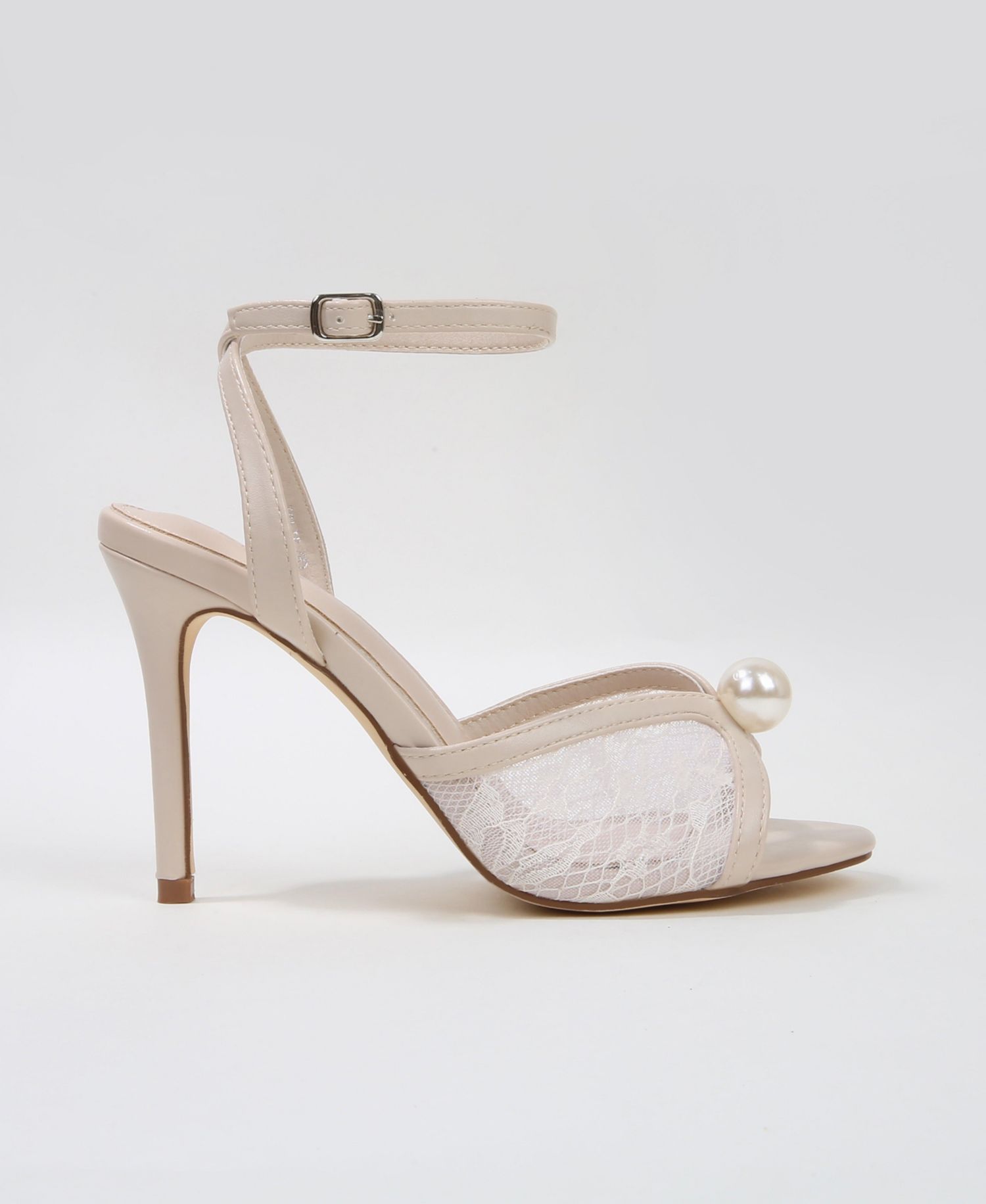 Julie Pearl Embellished Lace Stiletto Heel Sandals