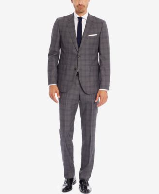 Hugo Boss - Men's Regular/Classic-Fit Plaid Super 100 Virgin Wool Suit