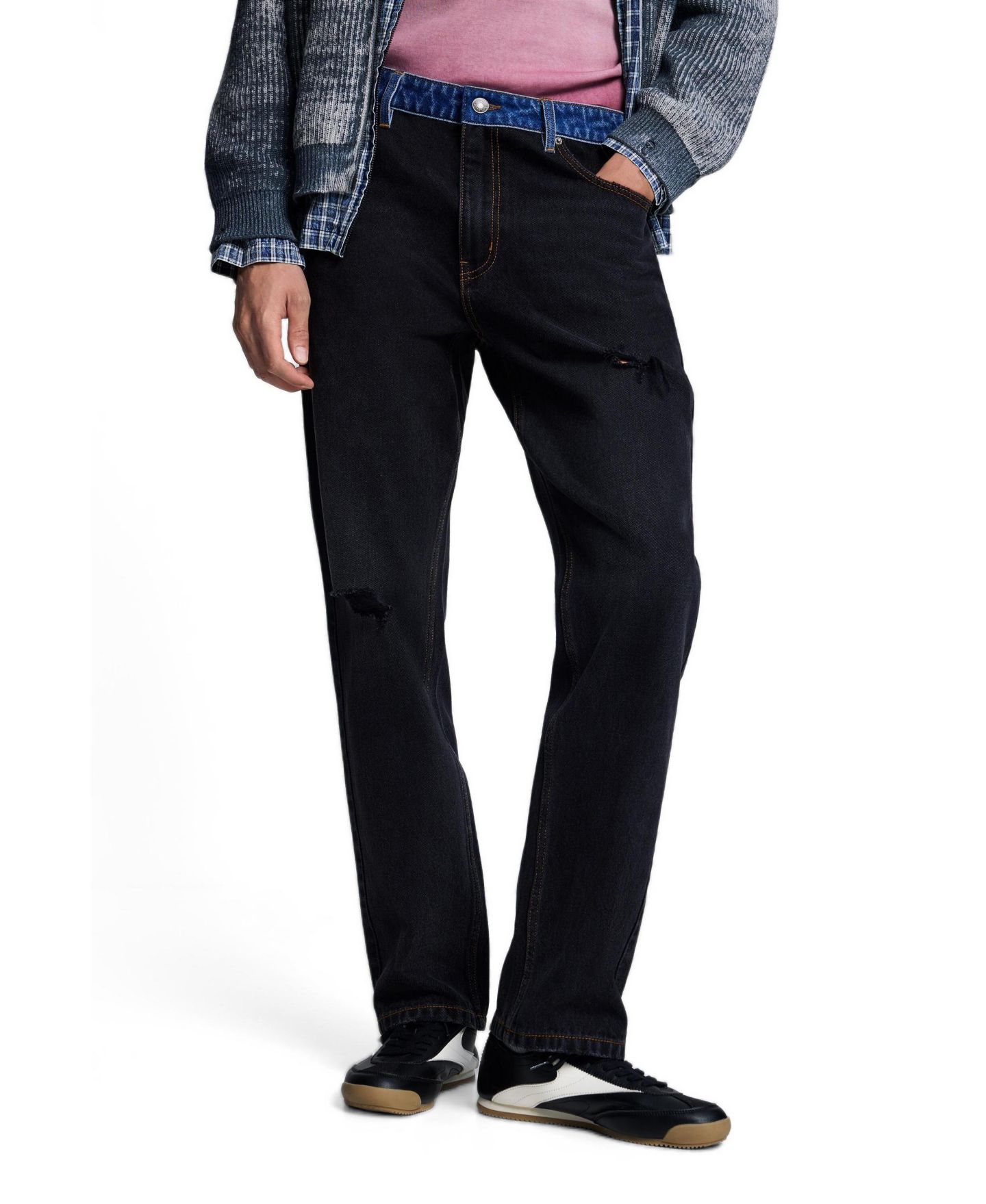 Мужские джинсы Desigual Mid-Rise Double-Waistband Straight-Leg Denim Jeans, цвет: Чёрный — фото 2