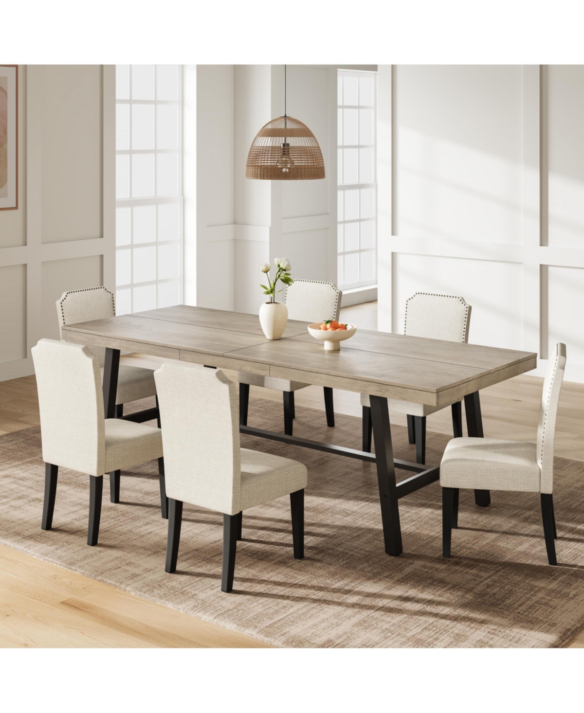 gaomon Industrial Rectangular Dining Table for 8-10, Heavy-Duty Metal Frame Wood-Look Top, Non-Extendable for Home and Restaurant