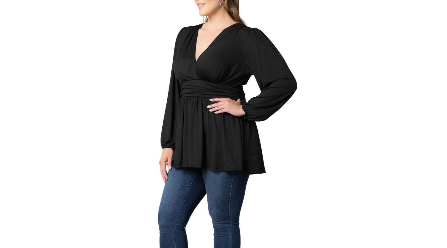 Женский топ Kiyonna Plus Size Leah Long Sleeve Tunic Top, цвет: Чёрный — фото 3